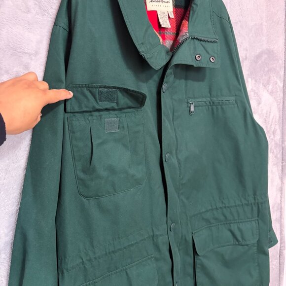 Vintage Eddie Bauer Jacket Mens Large Forest Green Plaid Flannel Lined No Hood - Picture 3 of 12